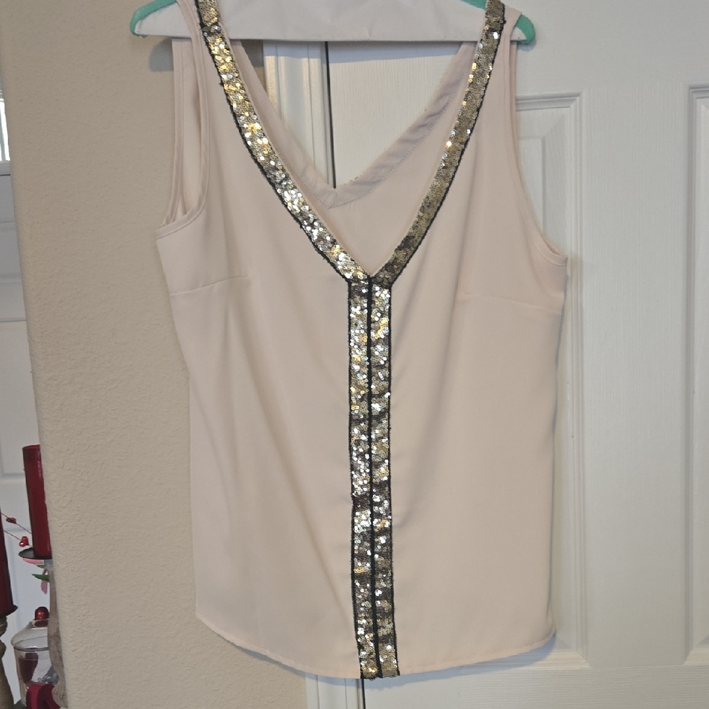 SHEIN Cream Sequin V-Neck Blouse